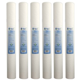 Tier1 20 Micron 20 Inch x 2.5 Inch | 6-Pack Spun Wound Polypropylene Whole House Sediment Water Filter Replacement Cartridge | Compatible with Pentek P20-20, Purtrex PX20-20, Home Water Filter