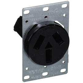 Leviton 5206-S10 50 Amp, 125/250 Volt, NEMA 10-50R, 3P, 3W, Flush Mounting Receptacle, Straight Blade, Industrial Grade, Non-Grounding, Side Wired, Steel Strap, Black