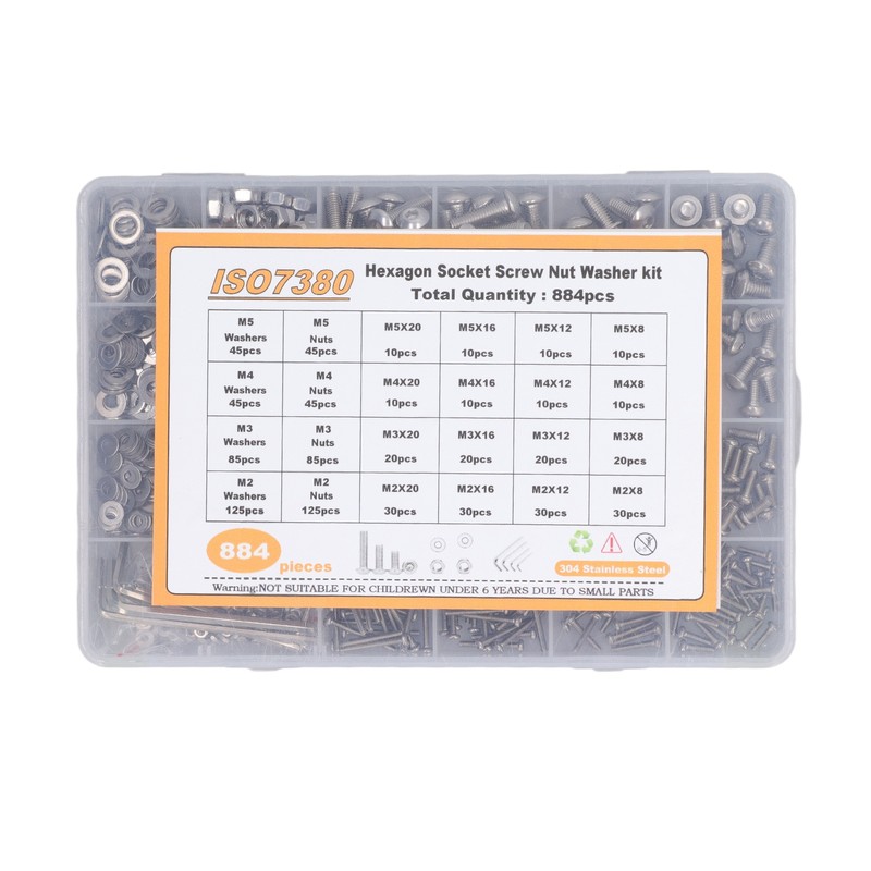 884 Pcs Screw Nut Washer Wrench Kit M2 M3 M4