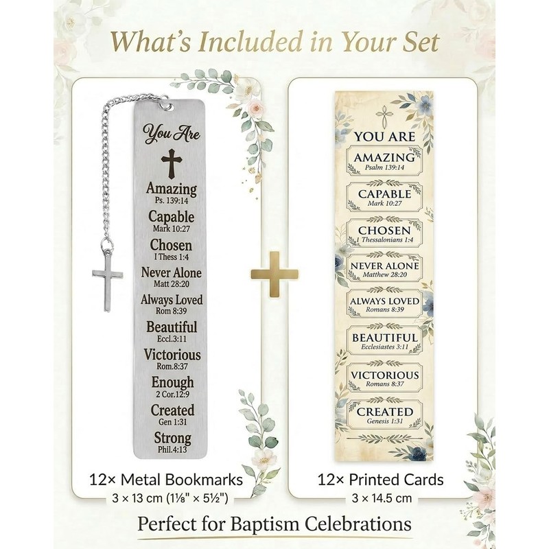 AWEZO 12 Pack Christian Bible Metal Bookmarks Cross Pendant Gifts