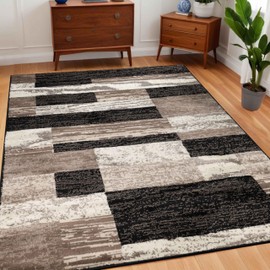Superior SUPERIOR Indoor Area Rug, Jute Backed, Modern Geometric Patchwork Floor Decor for Bedroom, Office, Living Room, Entryway, Hardwood Floors, Rockwood Collection, 4' x 6', Chocolate
