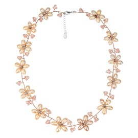 AeraVida Classy Intricate Freshwater Pink Pearl Flower Link Choker Necklace | Elegant Cultured Pearl Jewelry for Women | Simple and Sophisticated Design