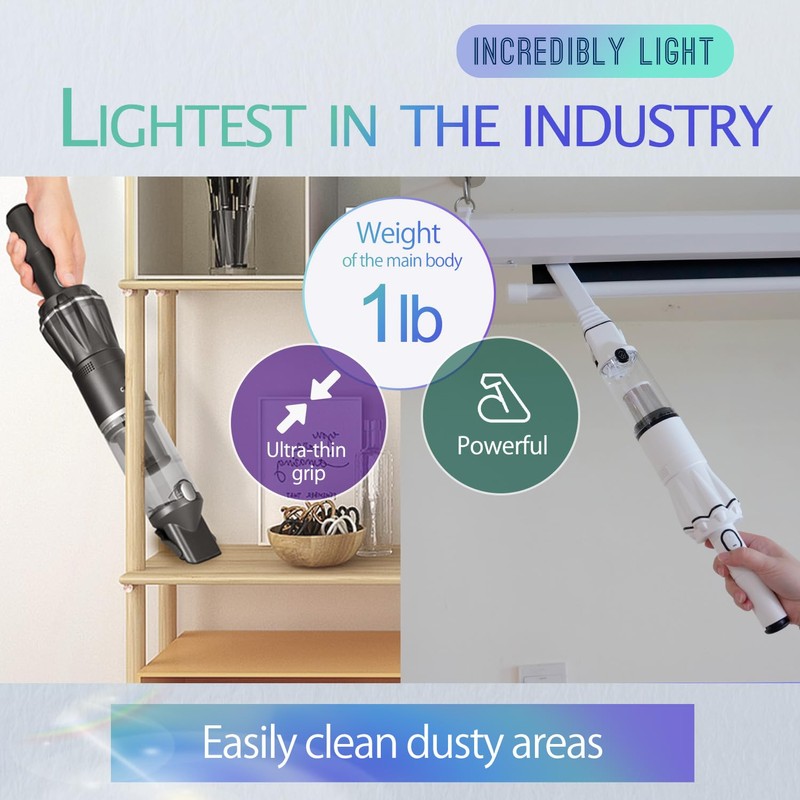 HIKALION Handheld Vacuum Cordless 25000PA, Super Lightweight 1lb with Powerful