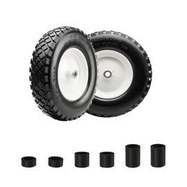 HIKYROKY 16" Flat Free PU 4.80/4.00-8" Solid Tire with 3/4" Ball Bearing and 3"-8" Center Hub, Universal Hand Truck Flat Free Trailer Wheelbarrow Tire for Hand Truck/Tool Cart/Garden Cart, 2 Pcs White