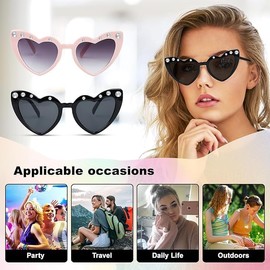 ROTKUSZ Pack of 6 Heart Sunglasses for Women, Vintage Heart-Shaped Glasses, Heart Sunglasses, 90s Hippie Glasses, Party Glasses, Glasses for the Bride with Pearl Stickers for Party, Wedding, Carnival