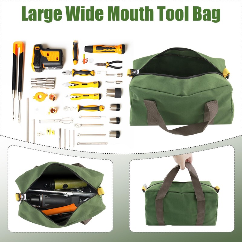 Tool Bag, Wide Mouth Tool Bag, Durable Canvas Tool Bag,