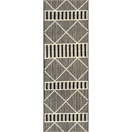 Unique Loom Outdoor Trellis Collection Area Rug - Dalyan (2' x 6' 1" Runner, Black/ Natural)