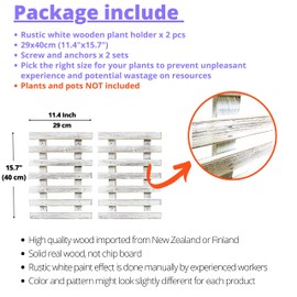 ShopLaLa Wooden Wall Planters - 2 Pack Wall Hanging Planters for Indoor Plants, White Rustic Wood Wall Mounted Flower Pot Holder Vertical Succulent Orchid Airplant Frame Display 15.7" (40cm)