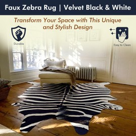 Tumbleweed Velvet Black, Ivory & Beige Zebra Rug - Synthetic Zebra Print Rug for Versatile Decor - Zebra Rug Ideal for Living Rooms, Bedrooms & Offices - Small 4' 6" x 6' 3"