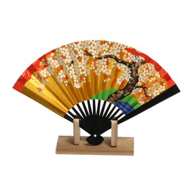 Hasegawa Kyoto Fan, Decorative Fan, Black Dyed Bone Fan Stand, With Stand, Boxed, Cherry Blossom Size 5