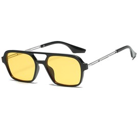 VIA LEECA Vintage 70s Aviator Sunglasses Women Men Rectangle Retro Square Sunglasses UV400 Protection Shades (yellow)