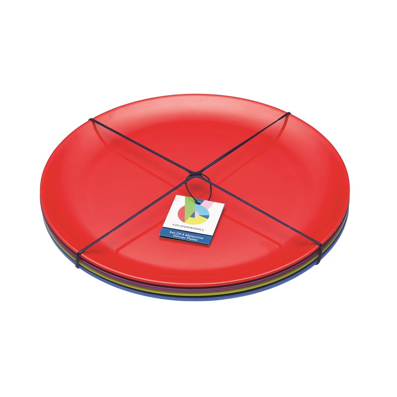 Colourworks CWMPLATE11ASSTPK4 Melamine Dinner Plates, 28 cm, Multi-Colour, Set of