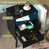 JOONEE Black Nightstand with Charging Station and LED Lights,Modern Bedside