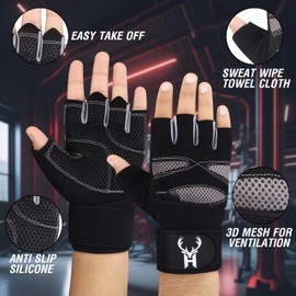 HHH Gym Gloves,Training Gloves Full Wrist Support,Breathable Extra Grip Palm Protection Fitness Crossfit for Men & Women (M)