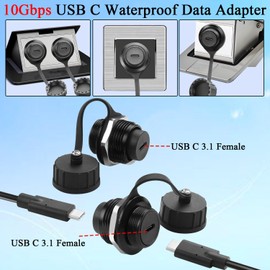QIANRENON 10Gbps USB C Waterproof Data Adapter USB Type C 3.1 Female to Female Panel Mount Waterproof Connector USB C Feedthrough Bulkhead Mount Socket 50V/1.5A, for Outdoor Data Transfer/Charging