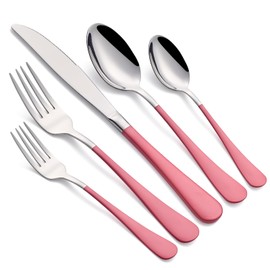 Onlycooker 20-Piece Pink Silverware Set 18/0 Stainless Steel Flatware Pink Handle Cutlery Set Service for 4 Dinner Knives Forks Spoons Set Mirror Finish Dishwasher Saf