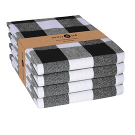 Native Fab - Paquete de 4 toallas de cocina con lazo para colgar, 16 x 26 pulgadas, toallas de cocina de algodón a cuadros para limpiar el secado, paños de tela suaves y absorbentes, toalla de bar, paño de plato, color negro