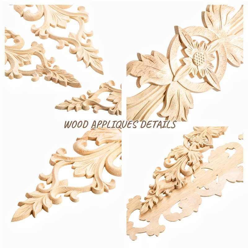 MUXSAM Unpainted Wood Oak Carved Wave Flower Pattern Onlay Decal