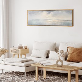 MUDECOR Large Framed Canvas Print Wall Art Tranquil Shores Serene Coastal Landscape Antique Retro Fine Art Illustrations Decorative Colorful Multicolor for Bedroom - 60"x20"