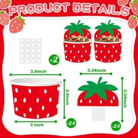 24 Pcs Strawberry Paper Cups 8oz Disposable Fruit Cups for Strawberry Themed Party Serving Snacks Treats Appetizers
