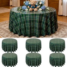 HunnmingRe 6 Pcs Green Blue Tartan Plaid Baby Shower Party Decor Tablecloth 84'' Round Tablecloth Disposable Plastic Checkered Waterproof Tablecover for Bear Baby Shower Wedding Birthday Party Decor