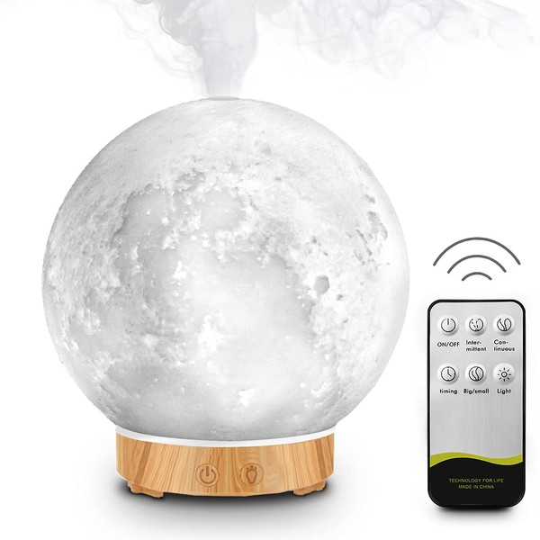 MEIDI Essential Oil Diffuser - Aromatherapy Diffuser with Remote Control, 200ML LED Desk Moon Lamp Diffuser with Cool Mist Humidifier Function, Adjustable Brightness and Mist Mode