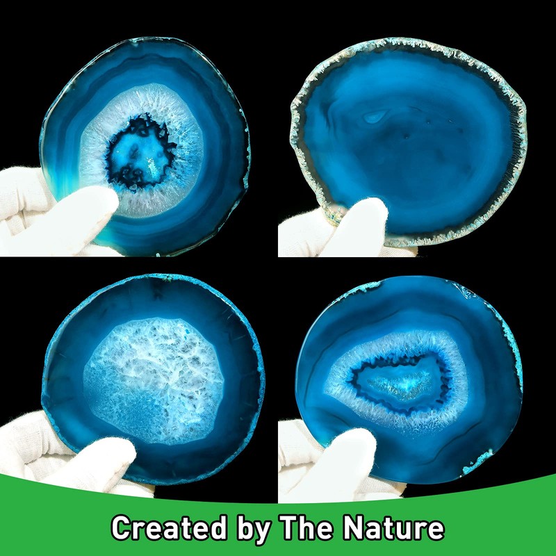 Blue Agate Coaster for Coffee Table, Set of 4 Natural