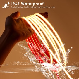 110V COB LED Strip Light - 65.6ft/20m 3000K Warm White IP65 Waterproof Light Strip High-Density 5920LEDs Cuttable Tape for Indoor Ceiling Commercial House Outdoor Garden Terraces DIY Lighting Projects