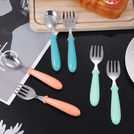12 Pieces Toddler Utensils Toddler Forks and Spoons, Kids Silverware Stainless Steel Childrens Safe Cutlery Set for Self Feeding, Dishwasher Safe