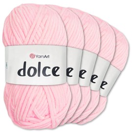 Frida's Wollhaus YarnArt 5 x 100 g Dolce Chenille Wool Yarn Knitting Crochet Amigurumi 52 Colours (796 | Baby Pink)