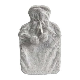 MIFAH Hot Water Bottle Natureal Rubber Cold Winter with Soft Plush Fluffy Faux Fur Cover Warm Cosy 2 Litre 33 x 21cm (Light Beige)