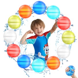 Pack of 12 Reusable Water Balloons, One Second Quick Fill Water Bomb Set, Easy to Store Pool Toy, Water Ball for Summer, Swimming Pool, Beach, Garden, Outdoor