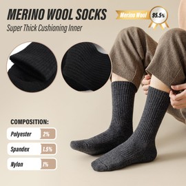 Viiotu Men's Merino Wool Socks 3-Pack, 95.5% Merino Wool Warm Soft Breathable Men Wool Socks, Moisture-Wicking Antibacterial Durable Merino Wool Socks