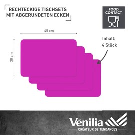 Venilia placemat set for dining room UNI FUCHSIA PINK set of 4 wipeable polypropylene, food safe 4 pcs. 45 x 30 cm, 4 pieces, 59037