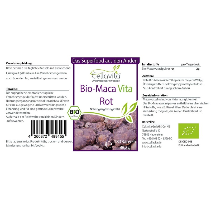 Organic Maca Vita Red (180 Capsules)