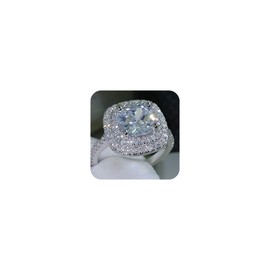 Metmejiao Fashion Ring Cushion Cut 4ct Zircon Diamonds Stone 925 Sterling Silver Engagement Wedding Band Ring for Women, US Code 10, Sterling Silver