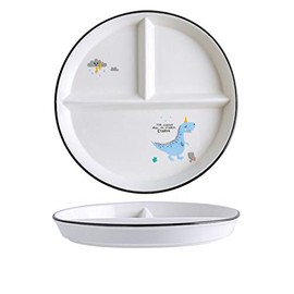 1 PCS Ceramic Dinosaur Portion Control Plate Divided Dish for Rational Eating, Divided Dessert Plate Salad Plate Dinner Plate-Blue dinosaur-8 Inch