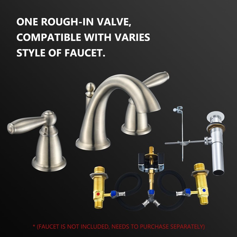 Rough-In Valve with Drain Assembly, Compatible with Moen Widespread Bathroom
