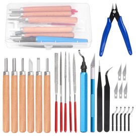 Swpeet 19Pcs Deburring Tool with 6Pcs Needle Files, Diagonal Cutting Pliers, and 11Pcs Extra High Speed Steel Blades Assortment Kit for Resin Aluminum 3D Art﻿