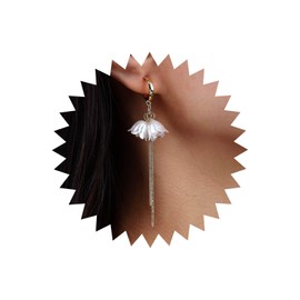 Atentuyi Boho Wedding Orchid Flower Drop Dangle Earrings Gold Long Tassel Chain Acrylic Floral Earrings Pearl Flower Crystal Hook Earrings for Women and Girls Brides Bridesmaids Jewellery, Alloy Steel