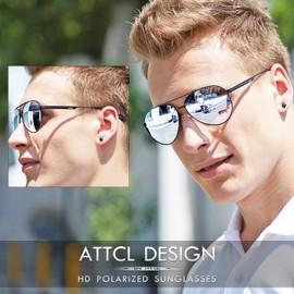 ATTCL Fashion Pilot Polarized Sunglasses For men UV Protection Metal frame QL2033 silver