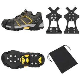 KASURE Crampons Ice Cleats for Shoes and Boots, Snow Grippers for Boots and Shoes Non Slip Ice Cleats Traction Cleats Rubber Snow Spikes Crampons with 10 Stainless Steel Spikes, A Sstorage Bag (L)