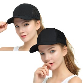 ProMindFun Gorras de béisbol para mujer, con cola de caballo, sin construir, lavadas, para papá, camionero, 16-2 sombreros (malla negra), 7