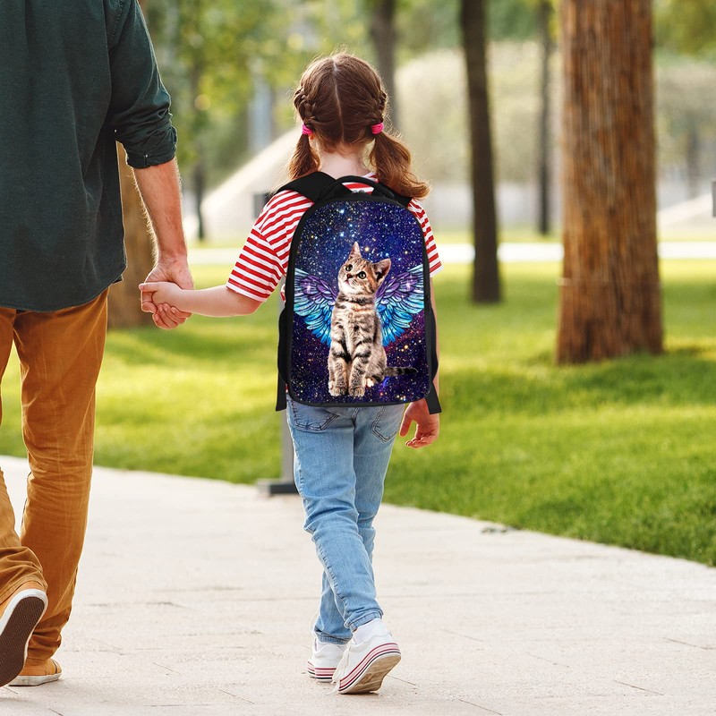 SARA NELL Angel Cat in Galaxy Backpack for Boys Girls,