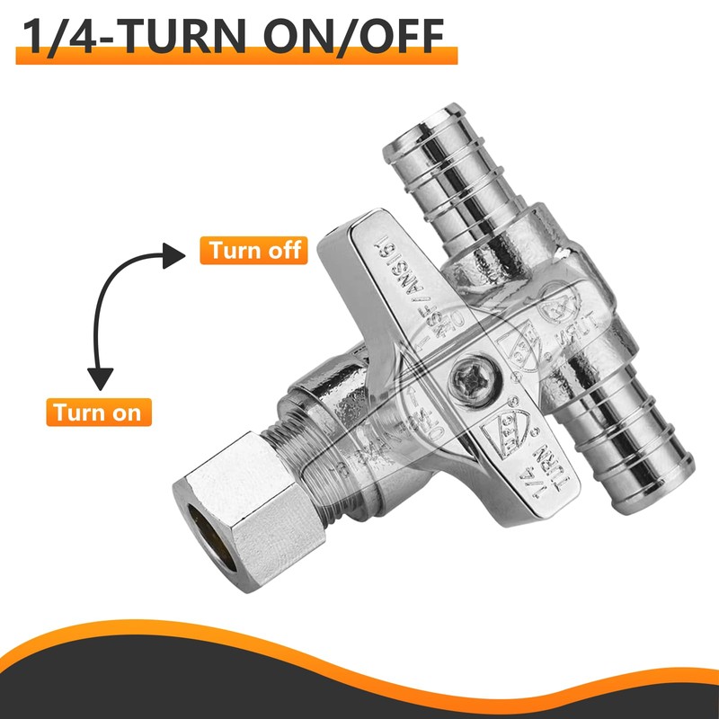 2-PCs HeSun PEX-B Crimp Tee Stop Valve, 1/2" x 1/2"