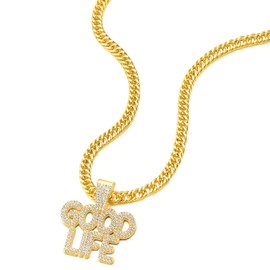 COOLSTEELANDBEYOND Mens Womens Iced Out Good Life Pendant Necklace Pave Rhinestone Gold Bling Bling Rapper Jewelry, Rhinestone, No Gemstone