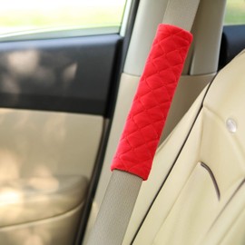 Amooca Soft Automotive Seat Belt Cover Seatbelt Shoulder Pad Neck Protector Cushions Universal Fit SUV Trucks Backpack 2 PCS Red 10.2in