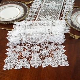 auons White Lace Table Runner Dresser Scarf Crochet Oval Floral Table Doilies Elegant Table Placemats for Home Banquet Wedding Festival Party Decor, 12 x 18 Inch