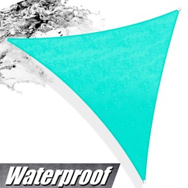 ColourTree 16' x 16' x 16' Turquoise Triangle Waterproof Sun Shade Sail Canopy Awning Shelter Fabric Screen, 95% UV Blockage UV & Water Resistant, Outdoor Patio Garden Carport (We Make Custom Size)