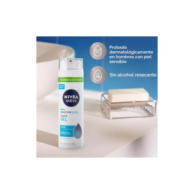NIVEA MEN Sensitive Cooling Shaving Gel with Skin Guard, 7